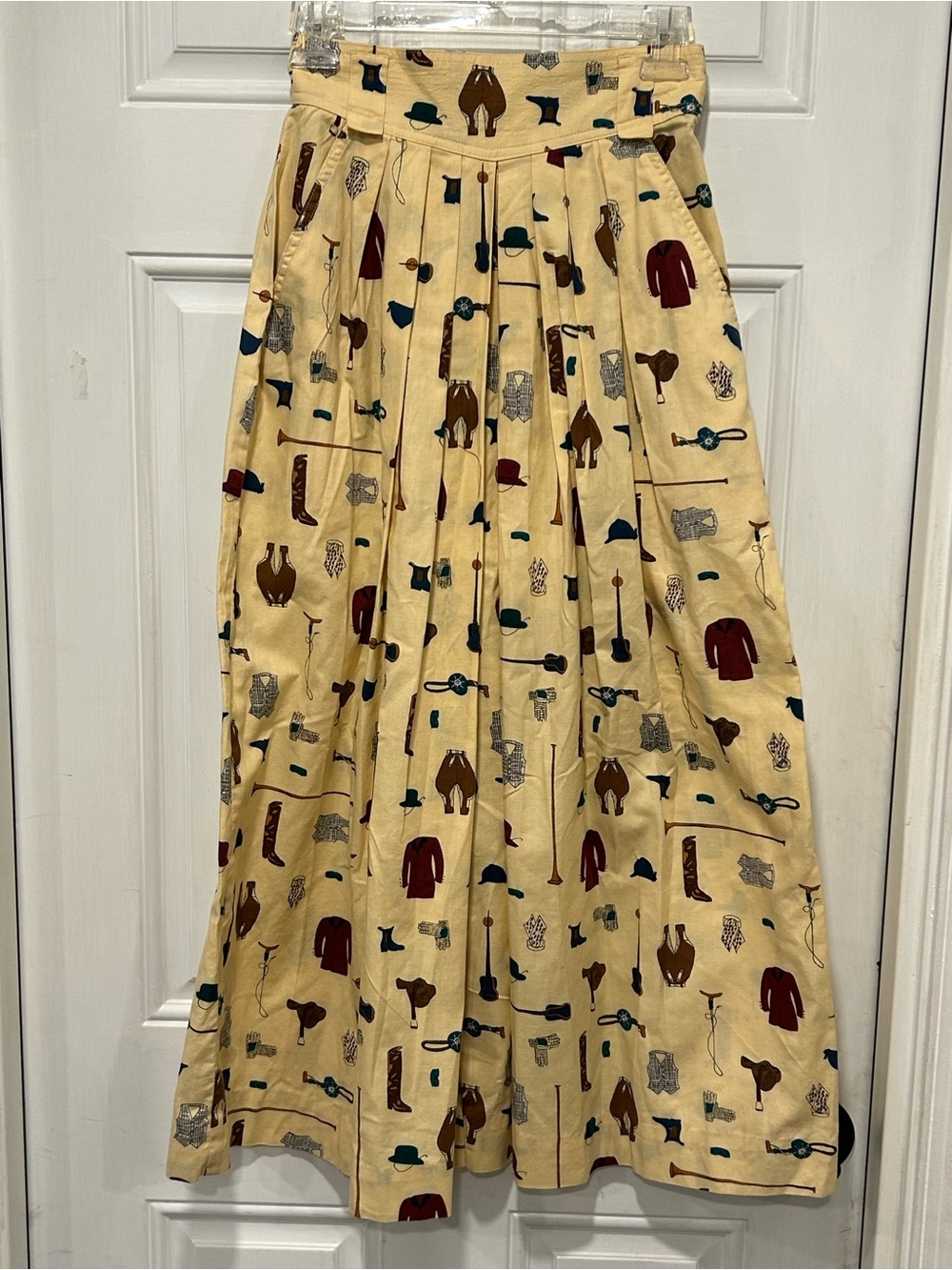 Vintage 80’s Midi Skirt 100% Cotton Rodeo Equestrian Pleated Butter Yellow Sz 4